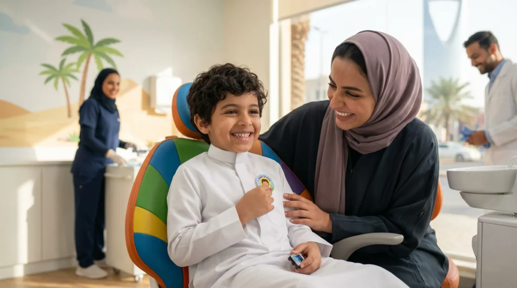 طفل سعيد بعد علاج الأسنان