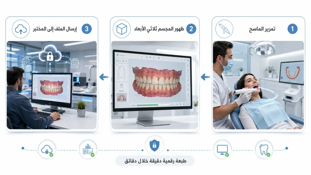 خطوات أخذ الطبعة الرقمية للأسنان في 3 دقائق.