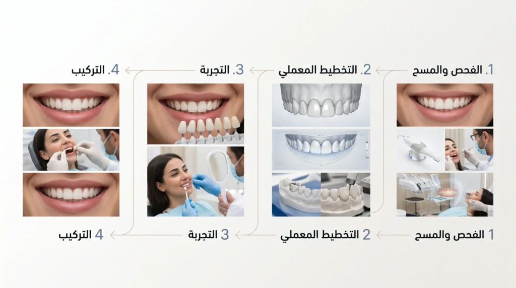 مراحل تصميم وتركيب الفينير التجميلي في عيادات نخبة ألماس