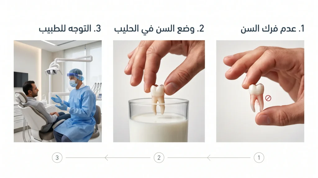 الإسعافات الأولية لحفظ السن الساقط وإعادة تثبيته